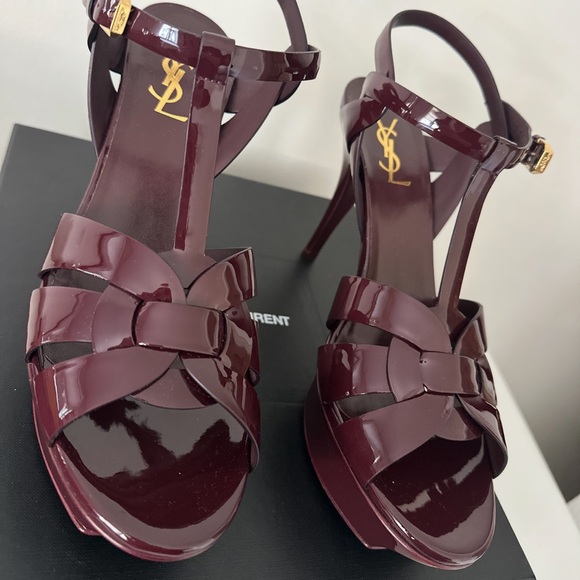 Saint Laurent Burgundy Patent Leather Tribute Sandals 41 - Picture 3 of 7